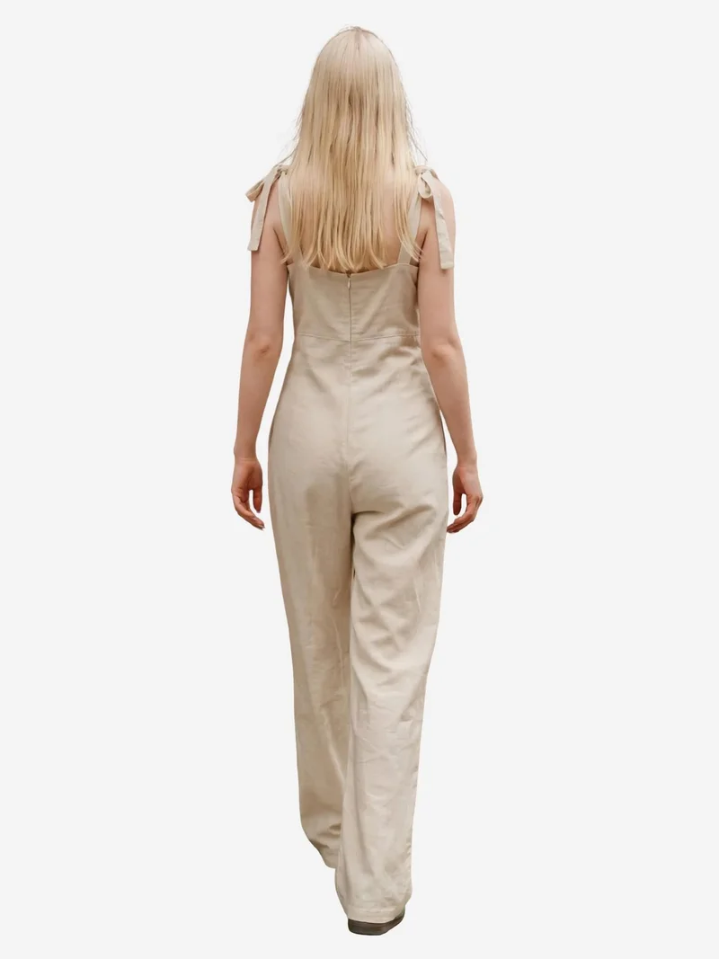 MY FASHION Beige Natural MY FASHION Sweetheart Neck Linen Blend Jumpsuit for Women | Best Price UAE